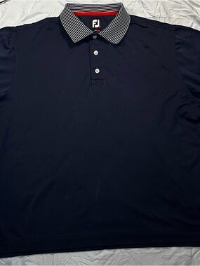 FootJoy Navy Golf Polo with Striped Collar and Red Trim